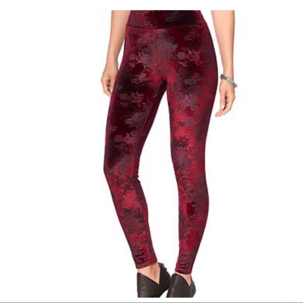 Diane Gilman Comfort Waist Legging Stretch Velvet Floral